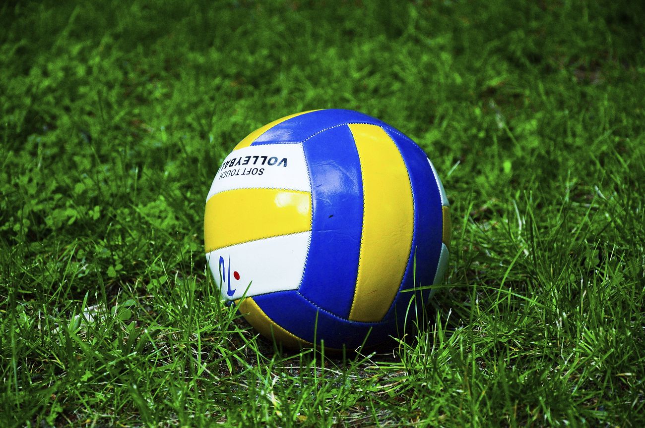 Closeup on volleyball in grass