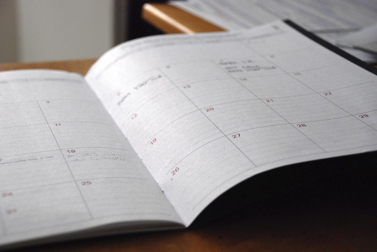 An open calendar with short