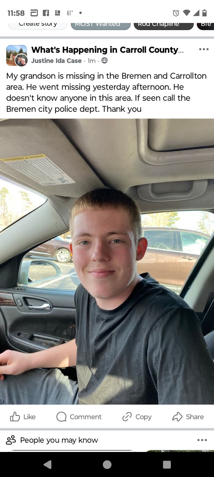 Teen reported missing from Carrollton may be in Bremen area